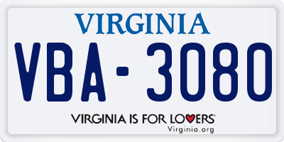 VA license plate VBA3080