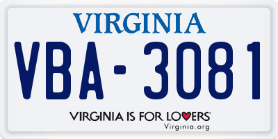 VA license plate VBA3081