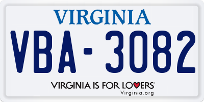 VA license plate VBA3082