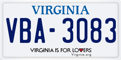 VA license plate VBA3083