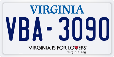 VA license plate VBA3090
