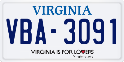 VA license plate VBA3091