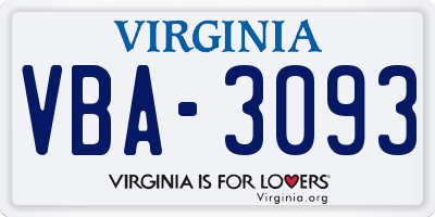 VA license plate VBA3093