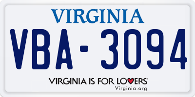 VA license plate VBA3094