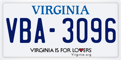 VA license plate VBA3096