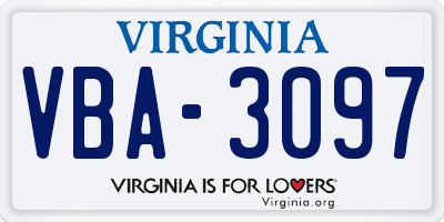 VA license plate VBA3097