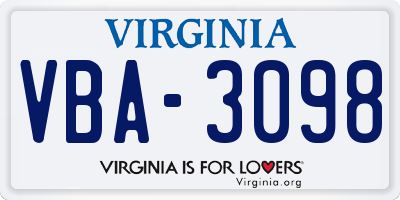 VA license plate VBA3098