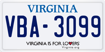 VA license plate VBA3099