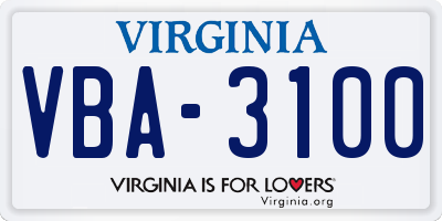 VA license plate VBA3100