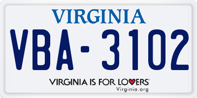 VA license plate VBA3102