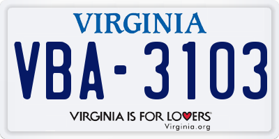 VA license plate VBA3103