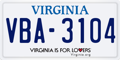 VA license plate VBA3104