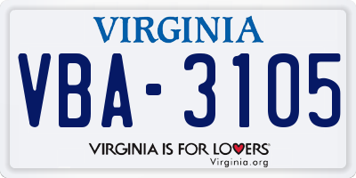 VA license plate VBA3105