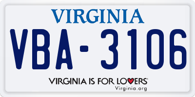 VA license plate VBA3106