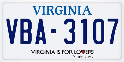 VA license plate VBA3107