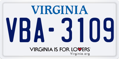 VA license plate VBA3109