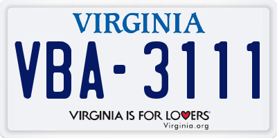 VA license plate VBA3111