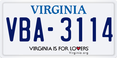 VA license plate VBA3114