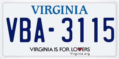 VA license plate VBA3115