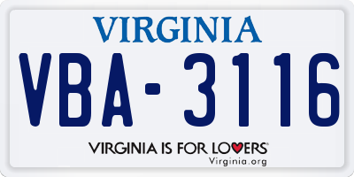 VA license plate VBA3116