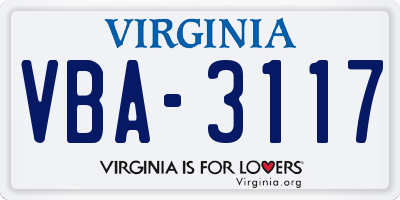 VA license plate VBA3117