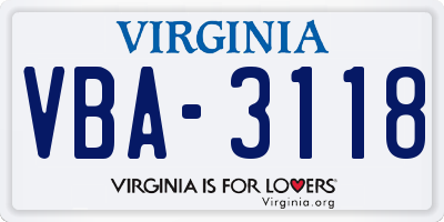 VA license plate VBA3118