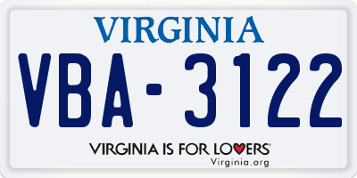 VA license plate VBA3122