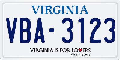 VA license plate VBA3123