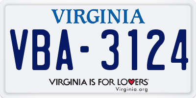 VA license plate VBA3124