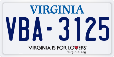VA license plate VBA3125