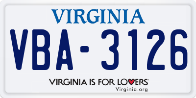 VA license plate VBA3126