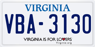 VA license plate VBA3130