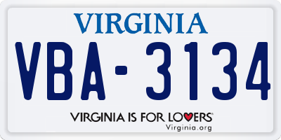 VA license plate VBA3134