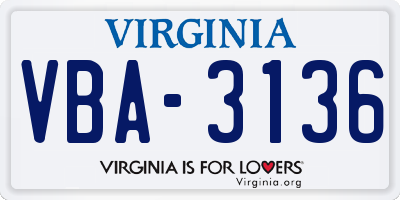 VA license plate VBA3136