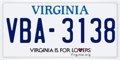 VA license plate VBA3138