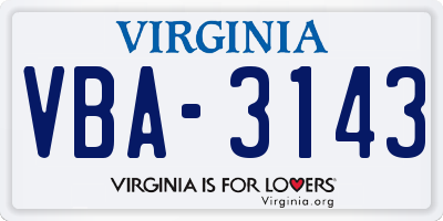 VA license plate VBA3143