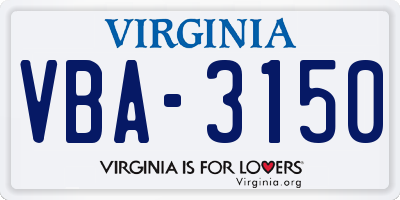 VA license plate VBA3150