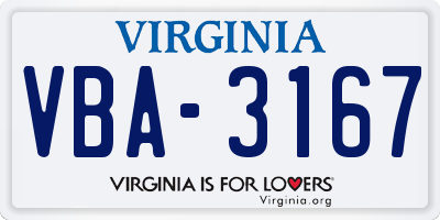 VA license plate VBA3167