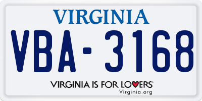 VA license plate VBA3168