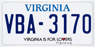 VA license plate VBA3170