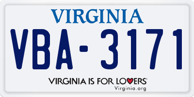 VA license plate VBA3171