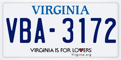 VA license plate VBA3172