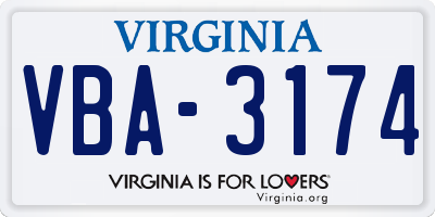 VA license plate VBA3174