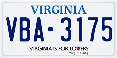 VA license plate VBA3175