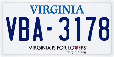 VA license plate VBA3178