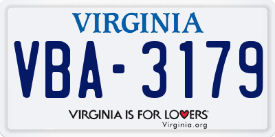 VA license plate VBA3179