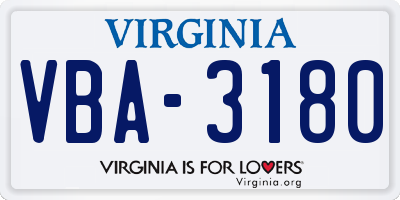VA license plate VBA3180