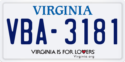 VA license plate VBA3181