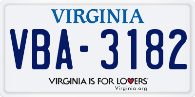VA license plate VBA3182