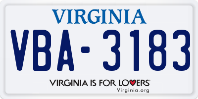 VA license plate VBA3183
